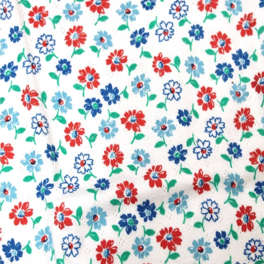 Mini Boden Cream White Short Sleeve Pointelle Tee with Red & Blue Floral Print